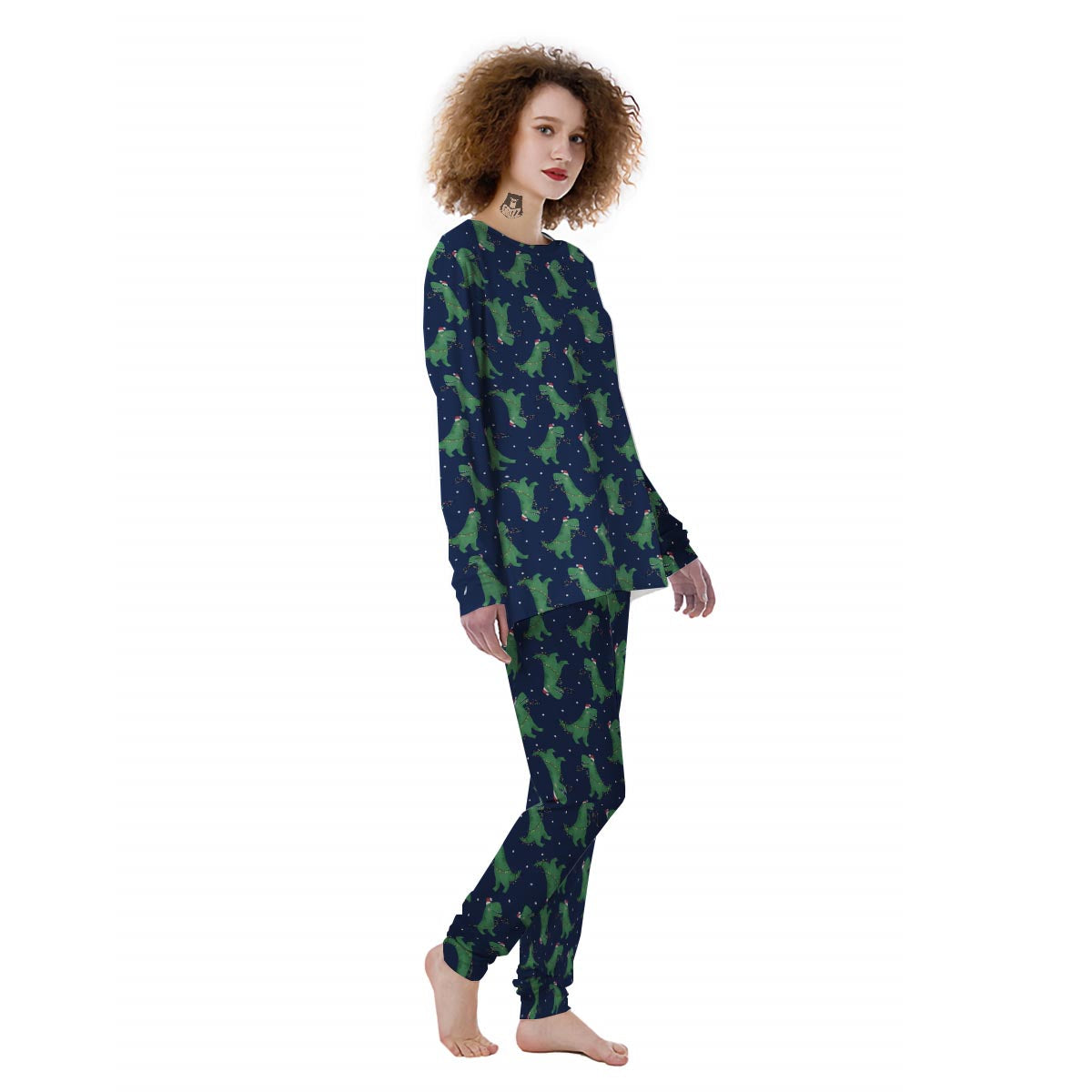 Dino T-Rex Christmas Santa Claus Print Pattern Women's Pajamas-grizzshop