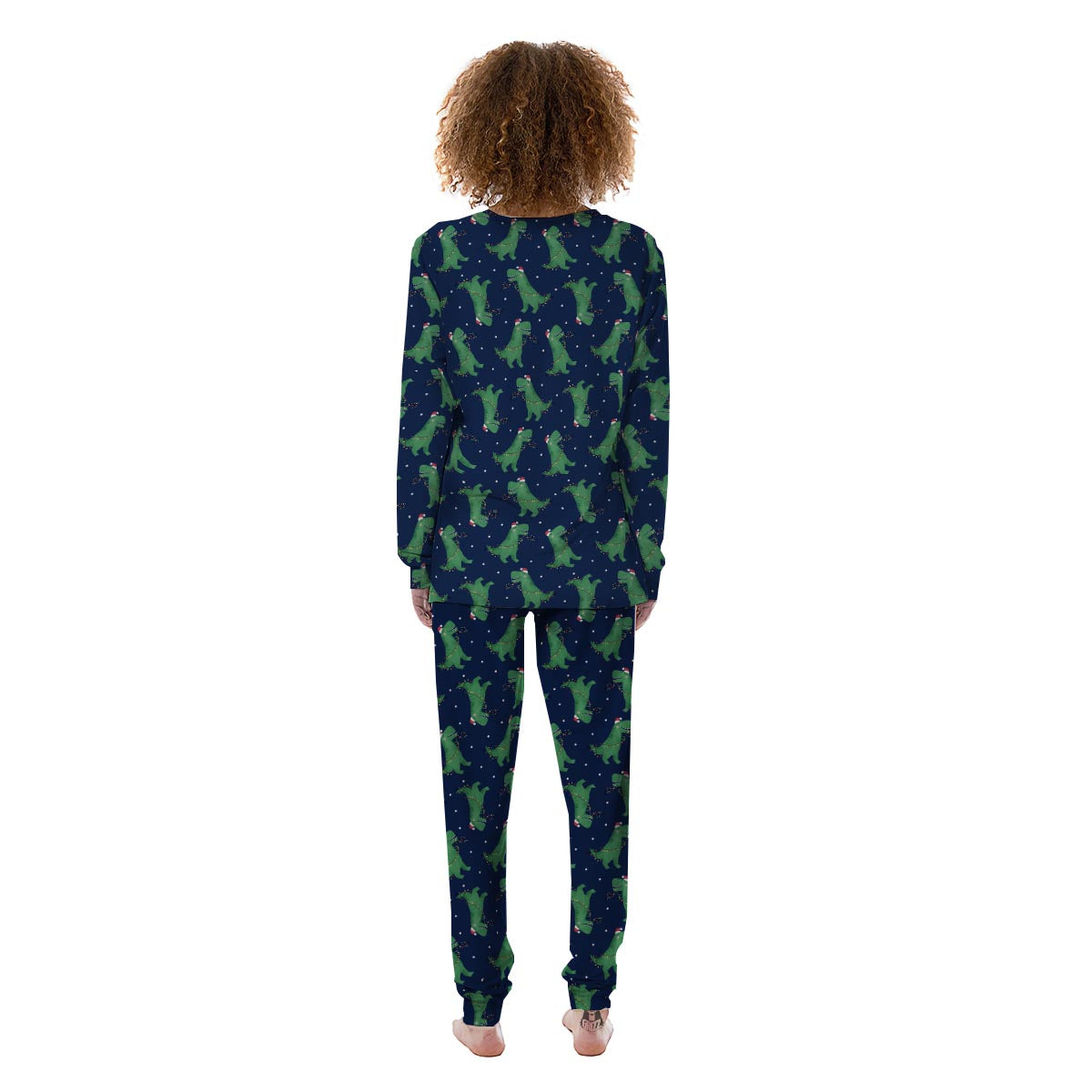 Dino T-Rex Christmas Santa Claus Print Pattern Women's Pajamas-grizzshop