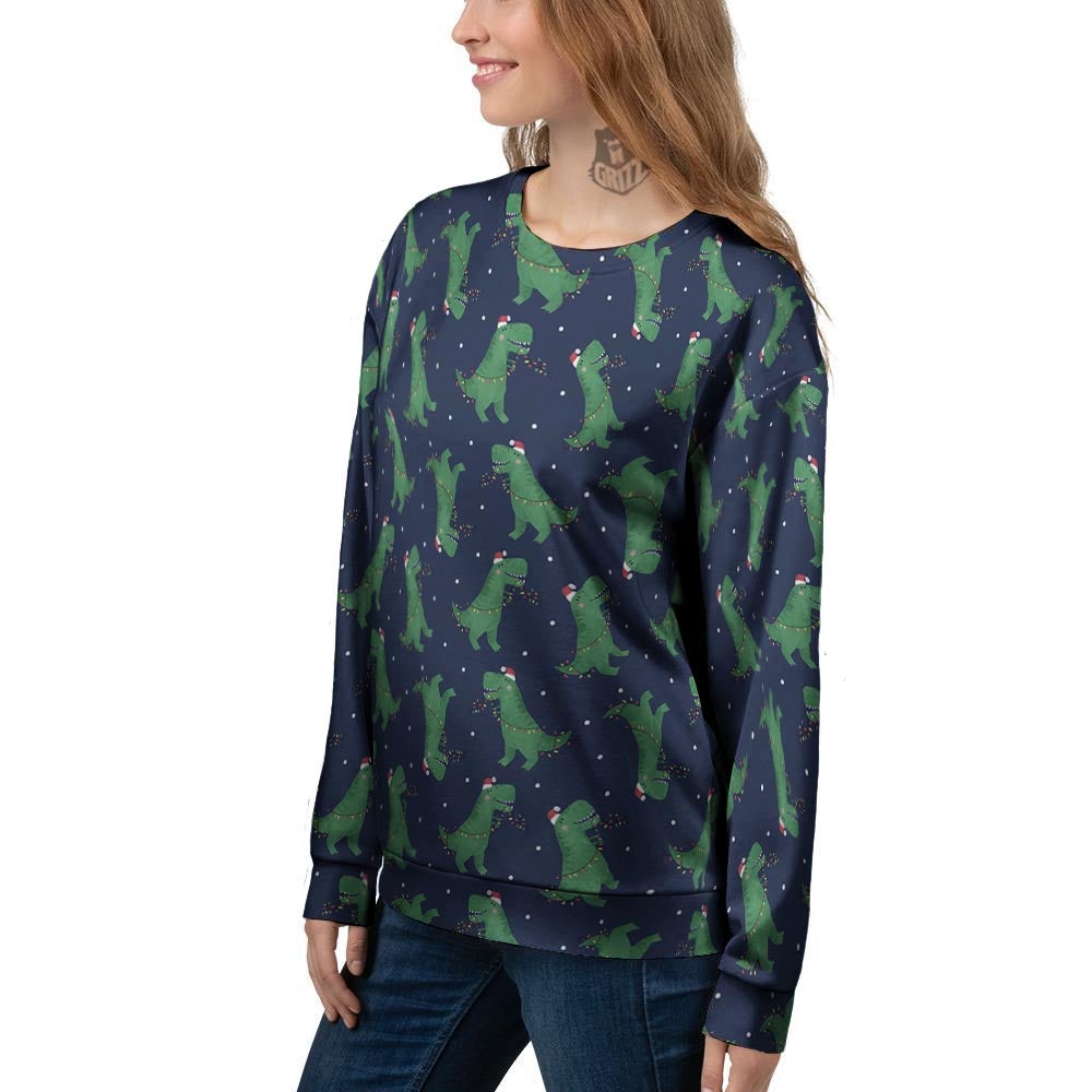 Dino T-Rex Christmas Santa Claus Print Pattern Women's Sweatshirt-grizzshop