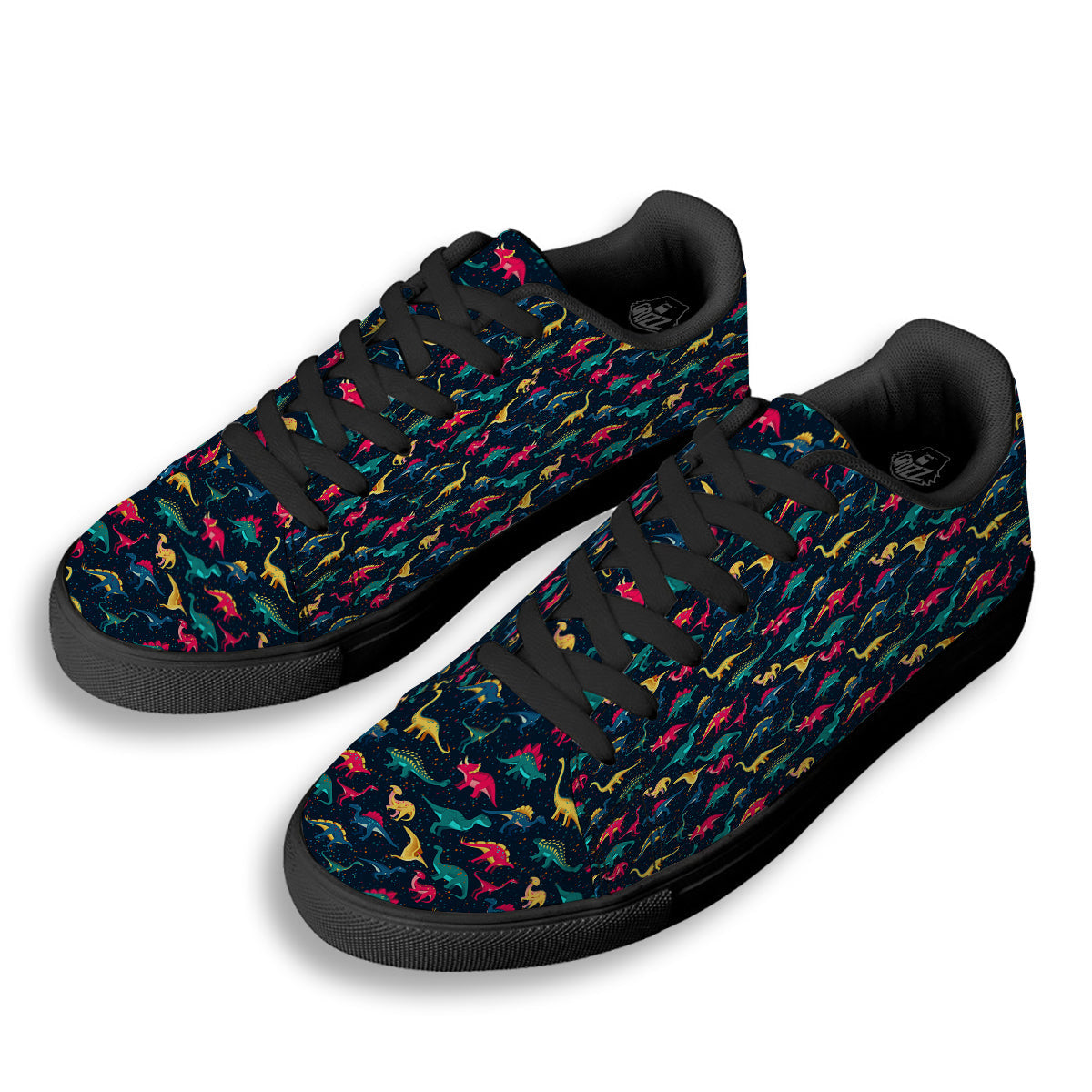 Dinosaur Colorful Print Pattern Black Low Top Sneakers-grizzshop
