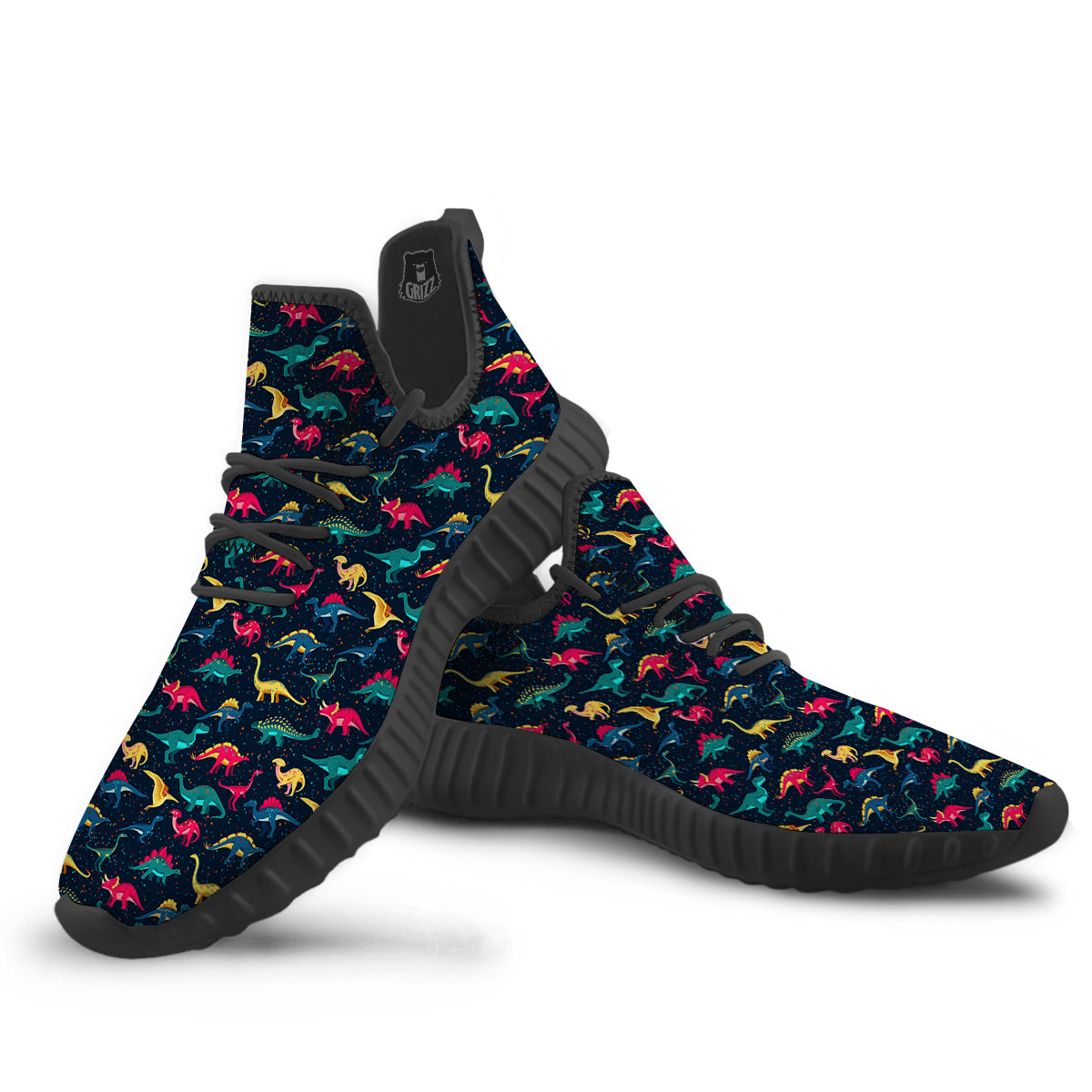 Dinosaur Colorful Print Pattern Black Walking Shoes-grizzshop