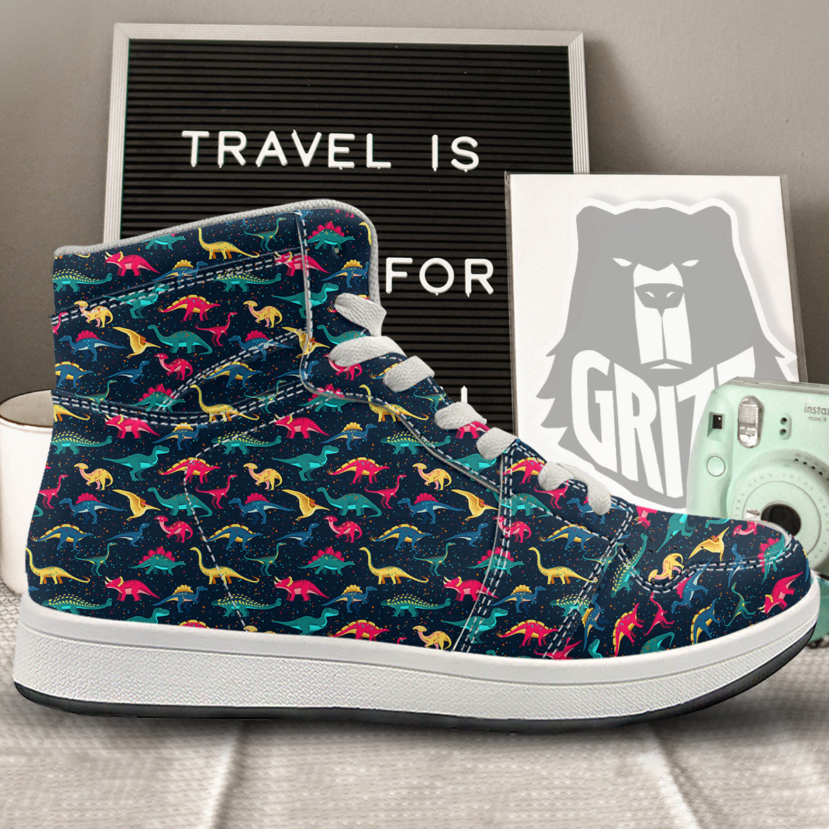 Dinosaur Colorful Print Pattern High Top Sneakers-grizzshop