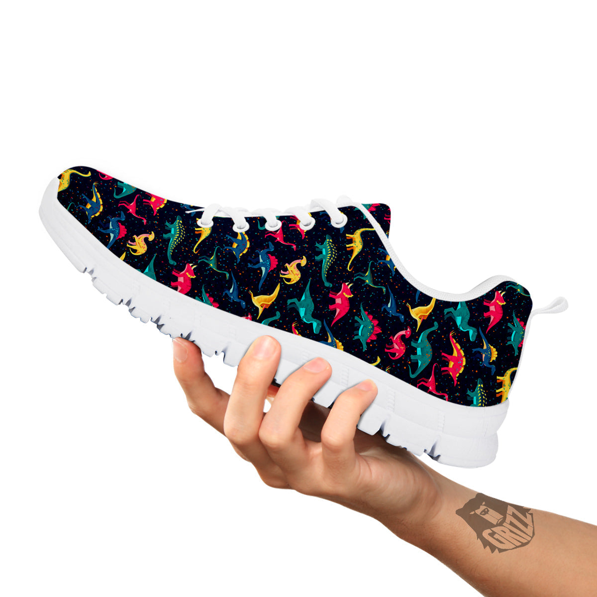 Dinosaur Colorful Print Pattern White Sneaker-grizzshop