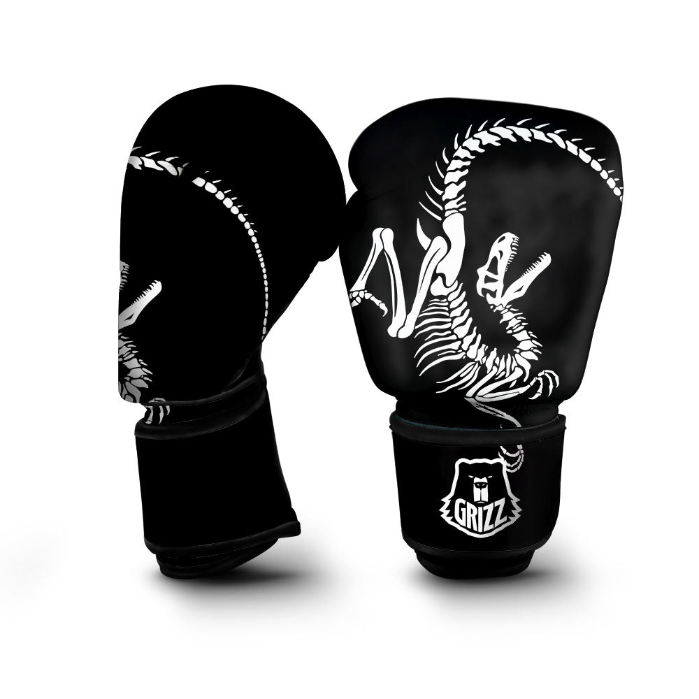 Dinosaur Fossil White And Black Print Boxing Gloves-grizzshop