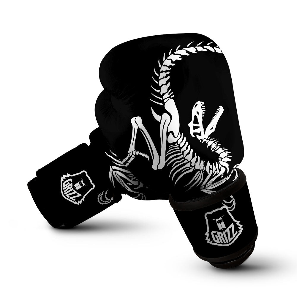 Dinosaur Fossil White And Black Print Boxing Gloves-grizzshop