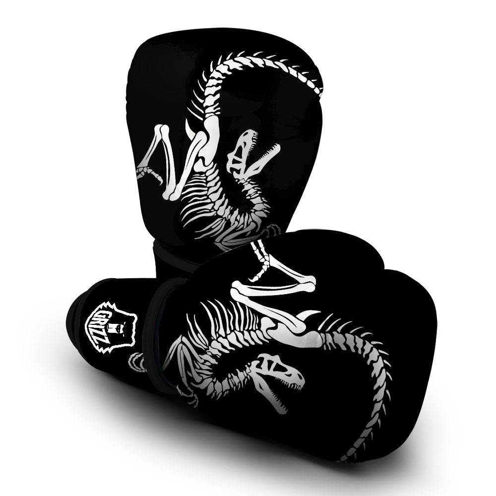 Dinosaur Fossil White And Black Print Boxing Gloves-grizzshop