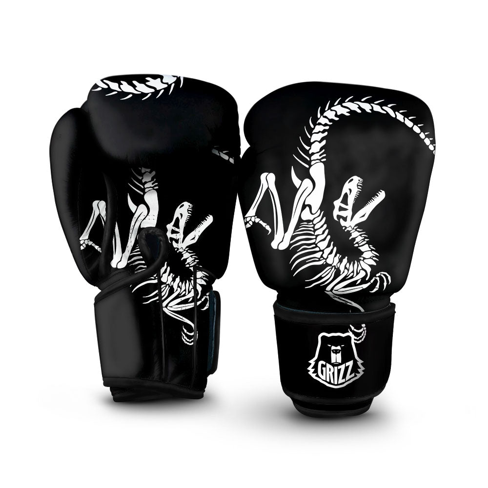 Dinosaur Fossil White And Black Print Boxing Gloves-grizzshop