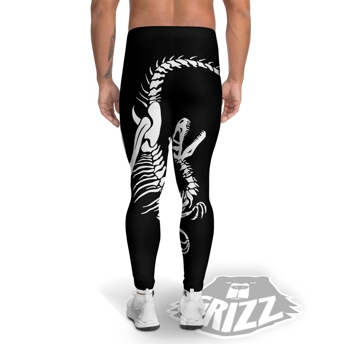 Dinosaur Fossil White And Black Print Men's Leggings-grizzshop