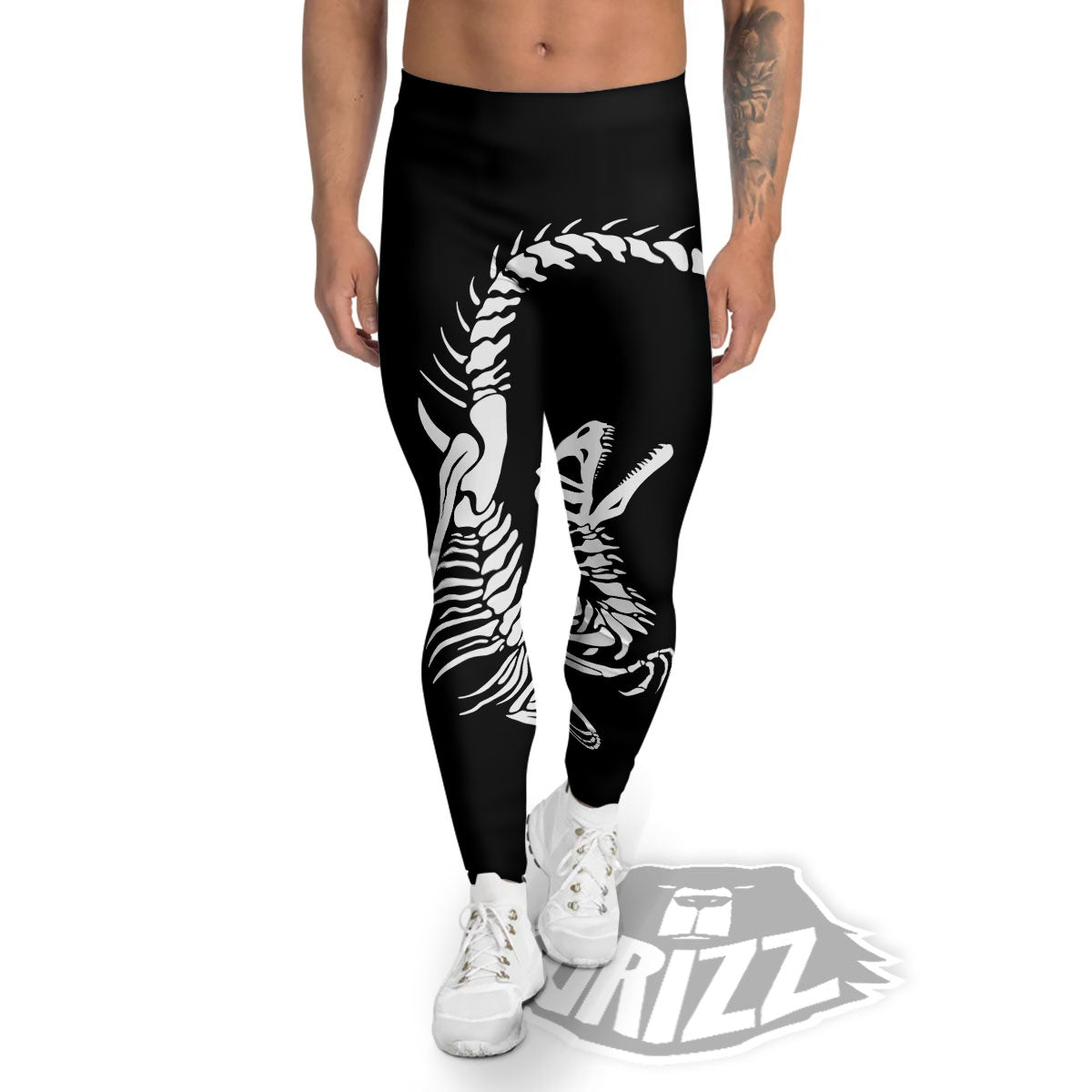 Dinosaur Fossil White And Black Print Men's Leggings-grizzshop
