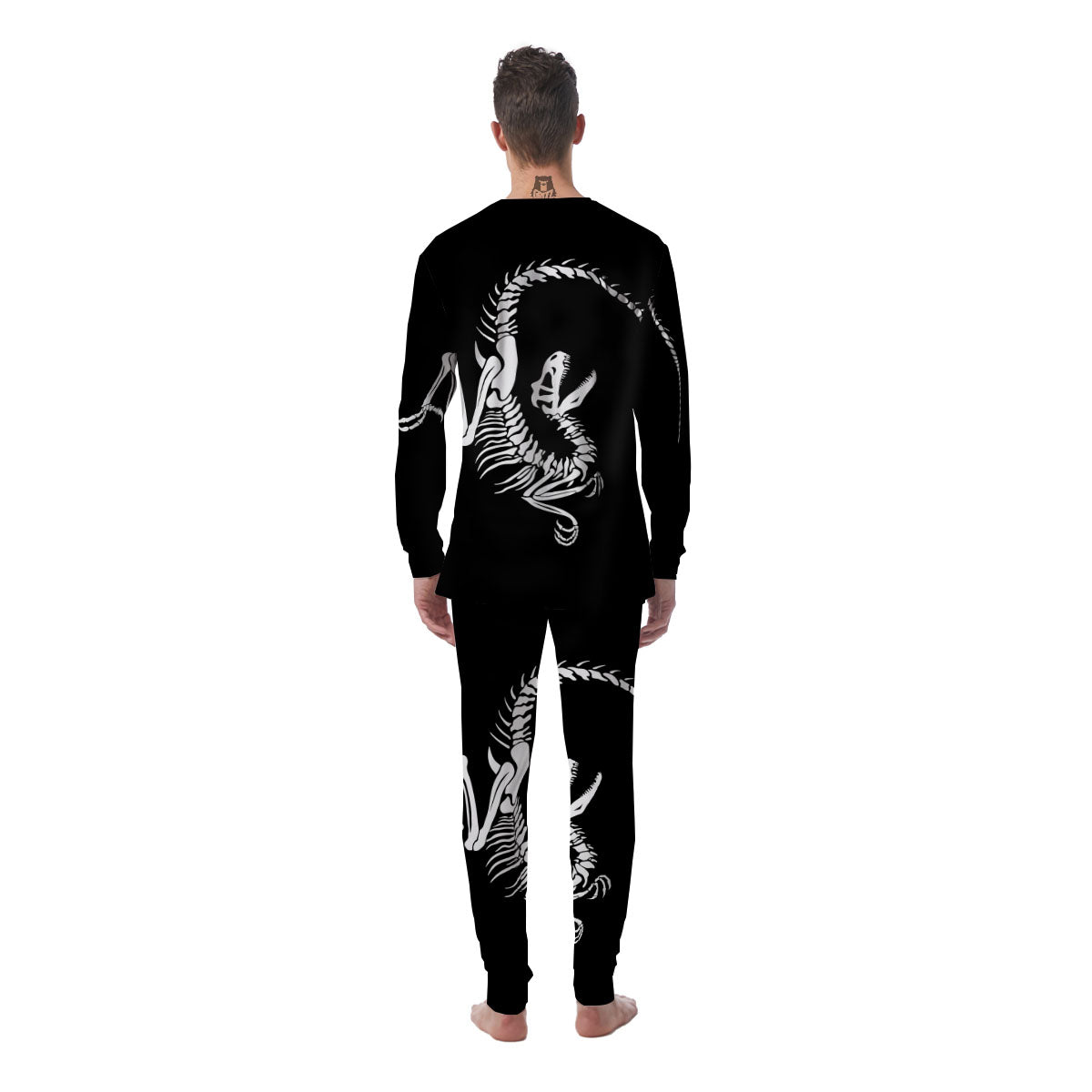 Dinosaur Fossil White And Black Print Men's Pajamas-grizzshop