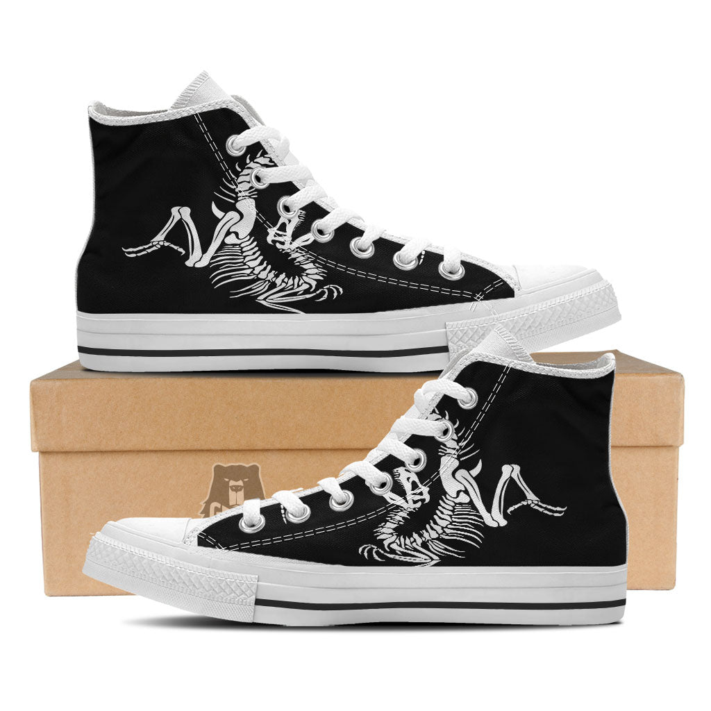 Dinosaur Fossil White And Black Print White High Top Shoes-grizzshop