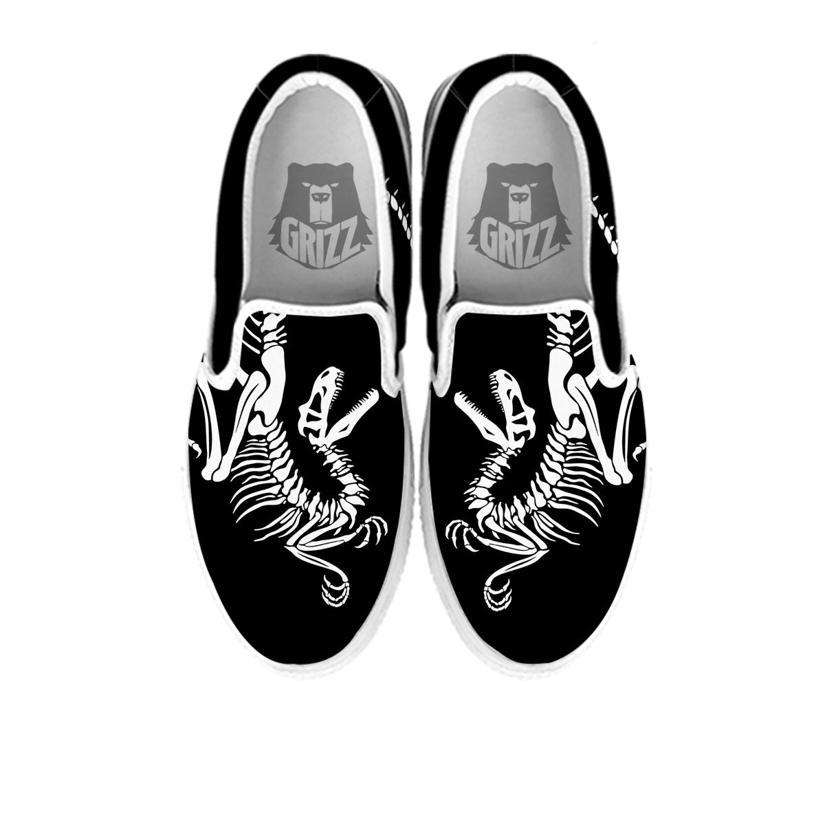 Dinosaur Fossil White And Black Print White Slip On Shoes-grizzshop