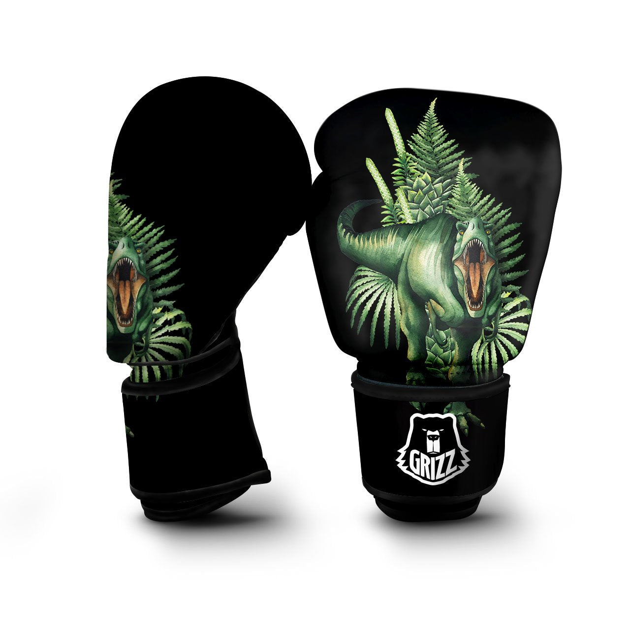Dinosaur T Rex And Jurassic Plants Print Boxing Gloves-grizzshop