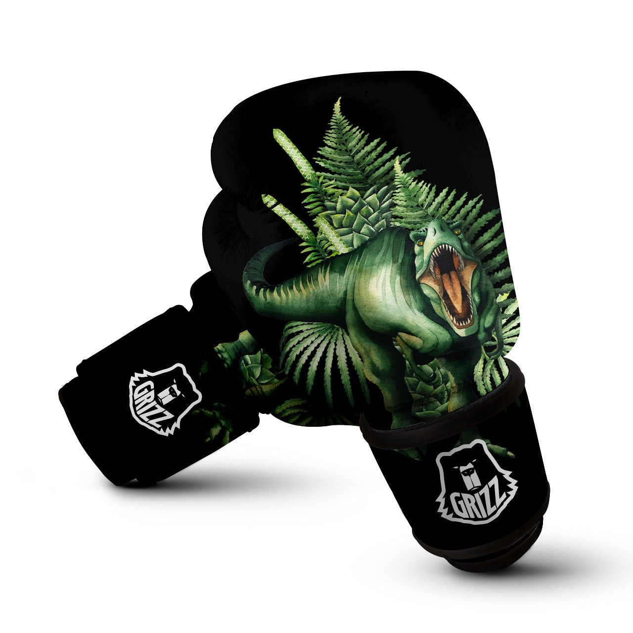 Dinosaur T Rex And Jurassic Plants Print Boxing Gloves-grizzshop