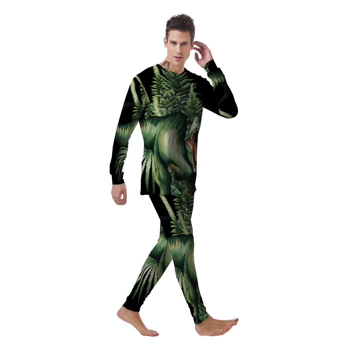 Dinosaur T Rex And Jurassic Plants Print Men's Pajamas-grizzshop