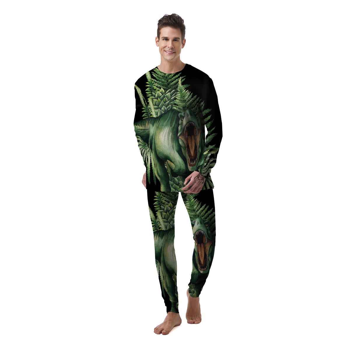 Dinosaur T Rex And Jurassic Plants Print Men's Pajamas-grizzshop