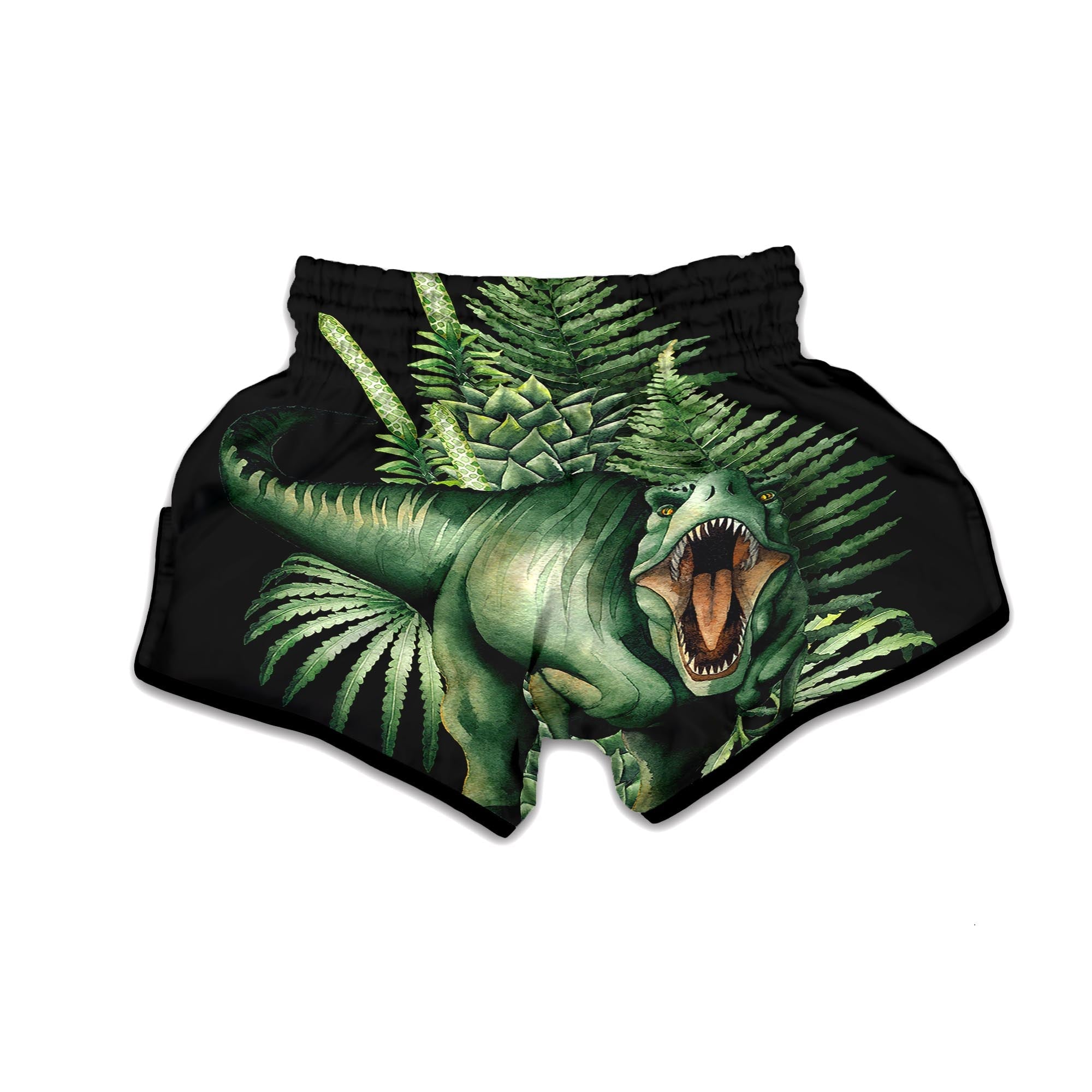 Dinosaur T Rex And Jurassic Plants Print Muay Thai Boxing Shorts-grizzshop