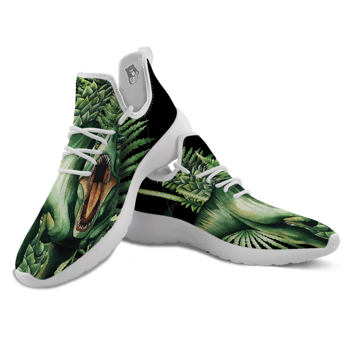 Dinosaur T Rex And Jurassic Plants Print White Athletic Shoes-grizzshop