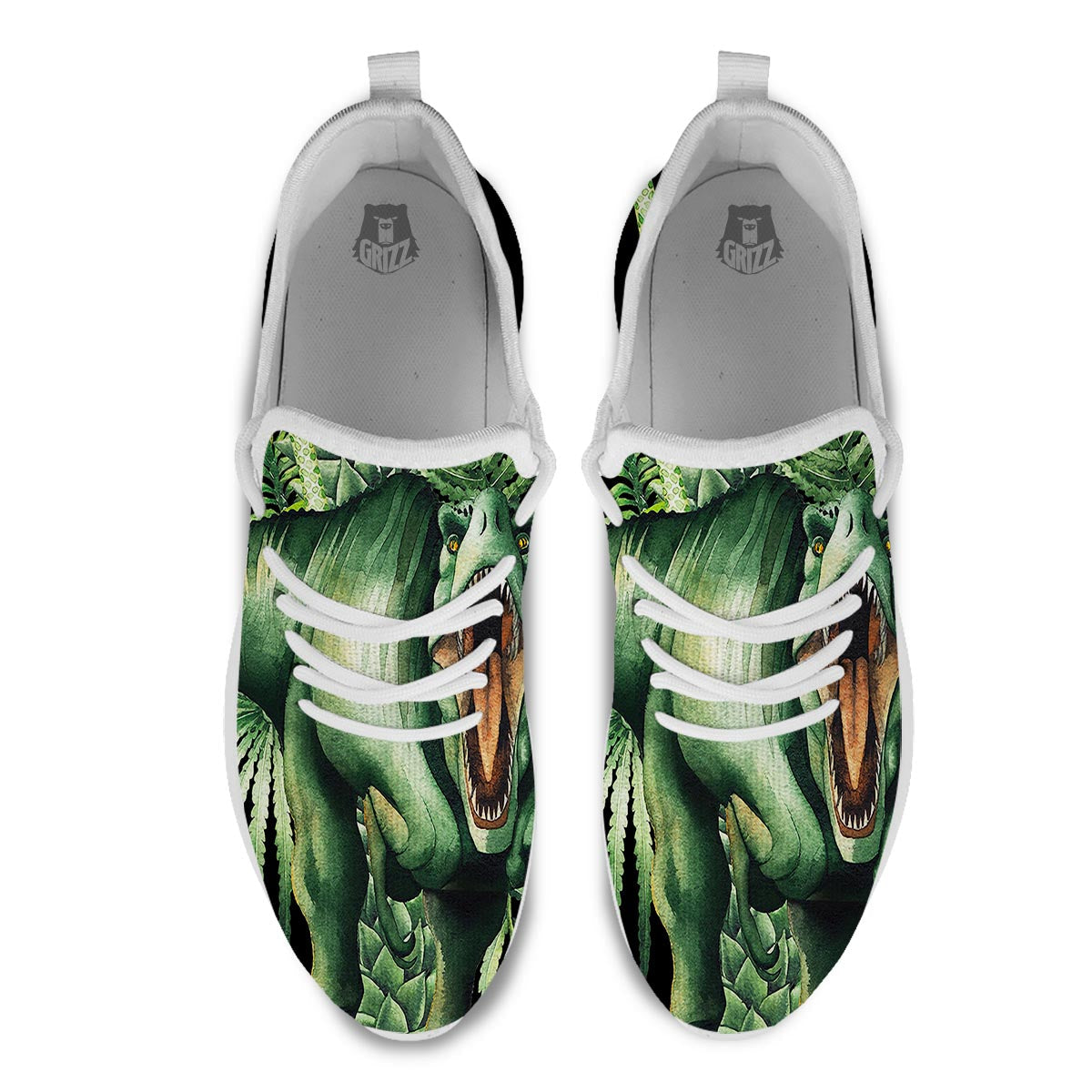 Dinosaur T Rex And Jurassic Plants Print White Athletic Shoes-grizzshop