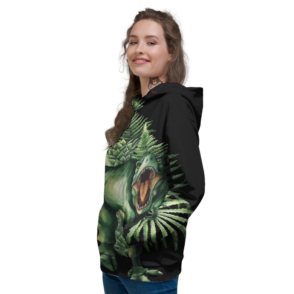 Dinosaur T Rex And Jurassic Plants Print Women's Hoodie-grizzshop