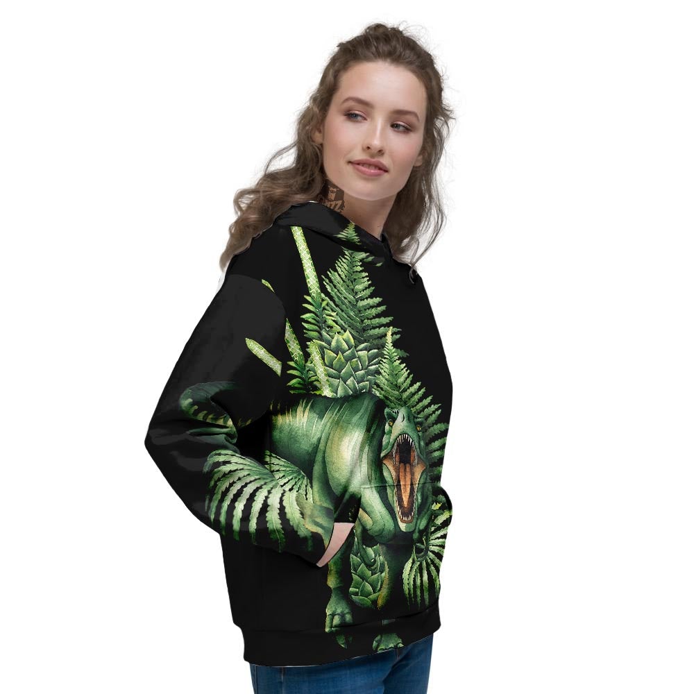 Dinosaur T Rex And Jurassic Plants Print Women's Hoodie-grizzshop