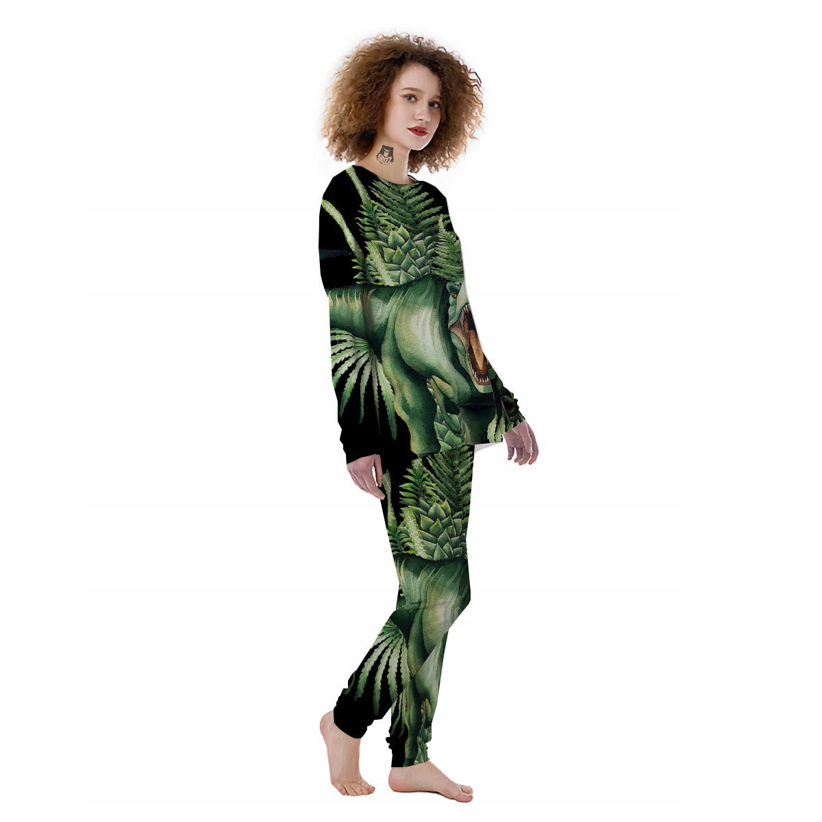 Dinosaur T Rex And Jurassic Plants Print Women's Pajamas-grizzshop