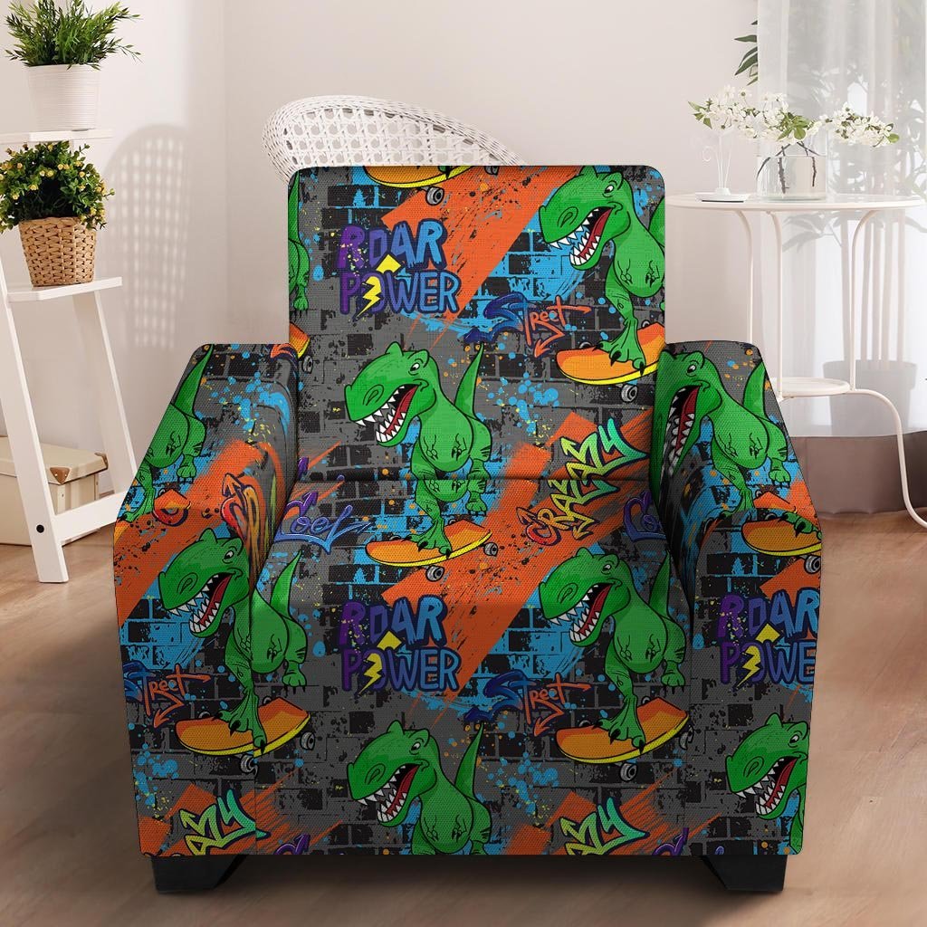 Dinosaur T-rex Graffiti Print Armchair Cover-grizzshop