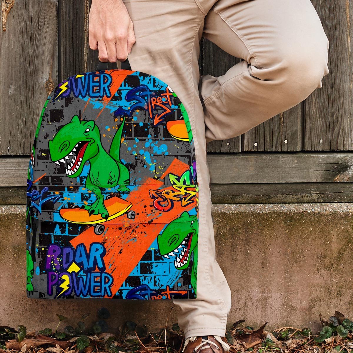 Dinosaur T-rex Graffiti Print Backpack-grizzshop