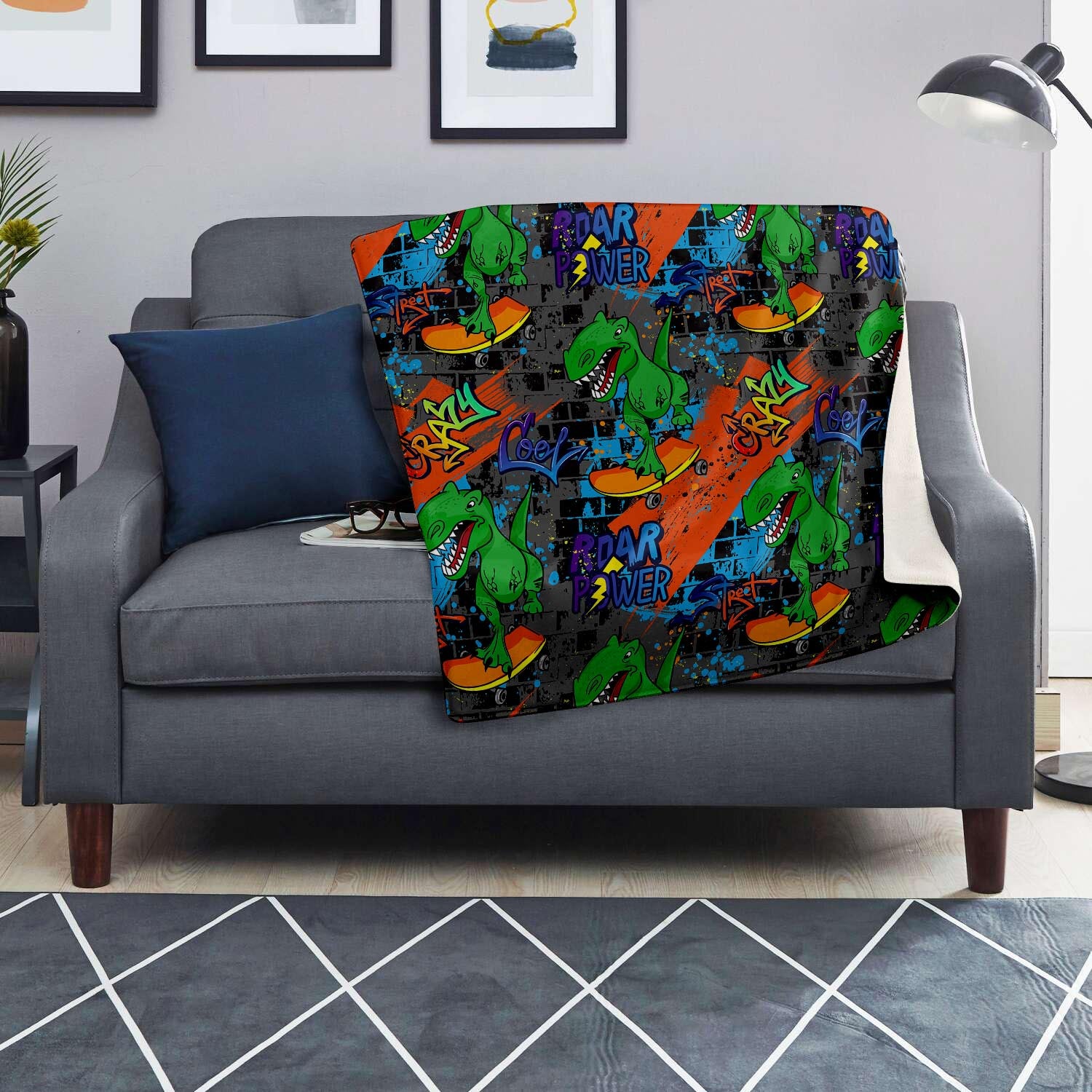 Dinosaur T-rex Graffiti Print Blanket-grizzshop