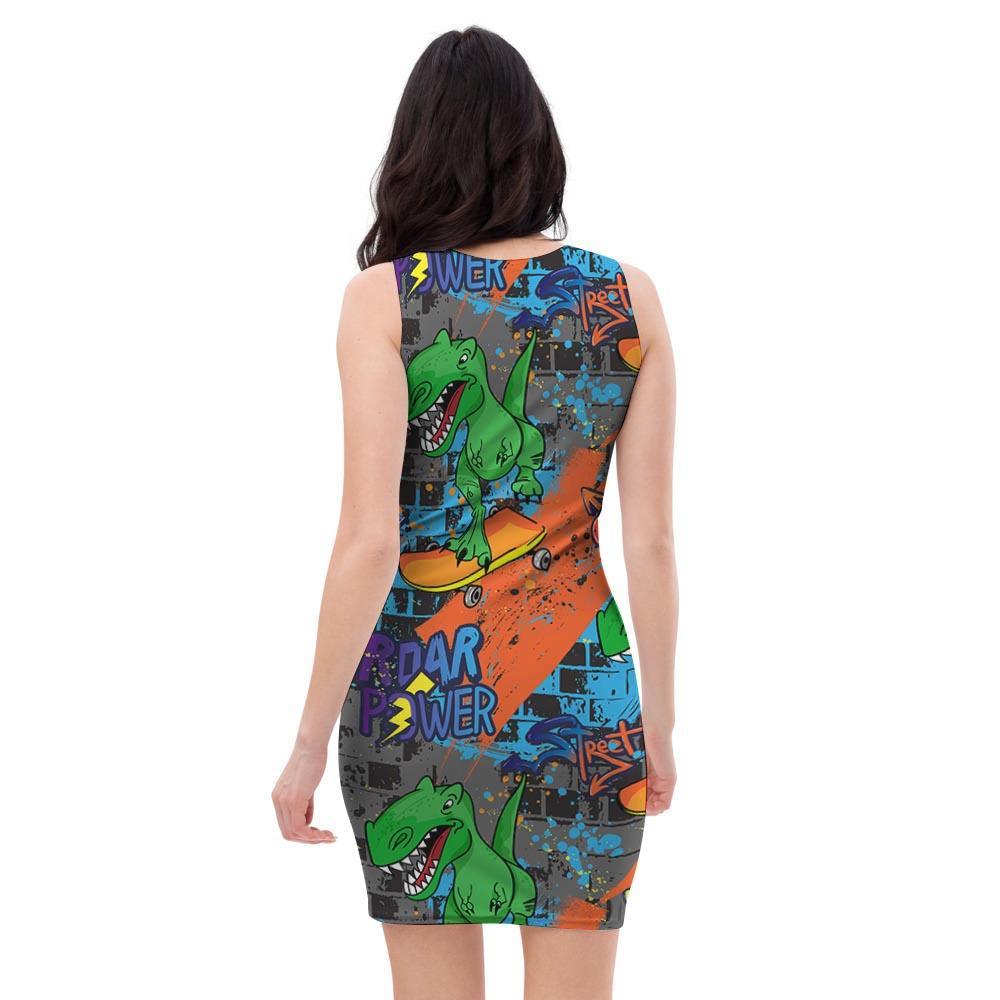 Dinosaur T-rex Graffiti Print Bodycon Dress-grizzshop