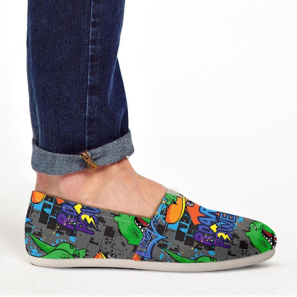 Dinosaur T-rex Graffiti Print Canvas Shoes-grizzshop