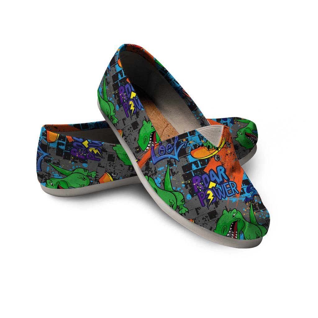 Dinosaur T-rex Graffiti Print Canvas Shoes-grizzshop