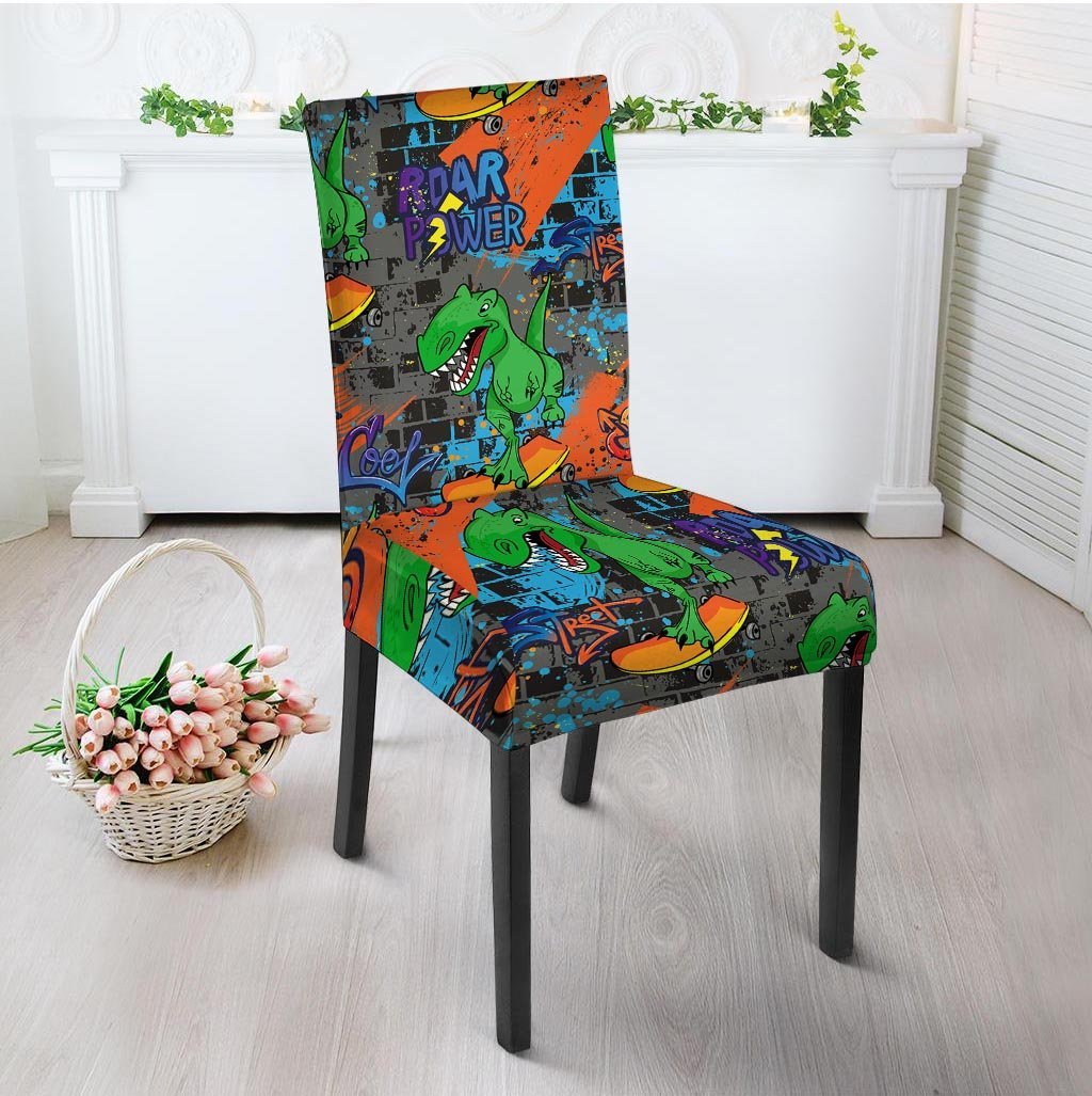 Dinosaur T-rex Graffiti Print Chair Cover-grizzshop