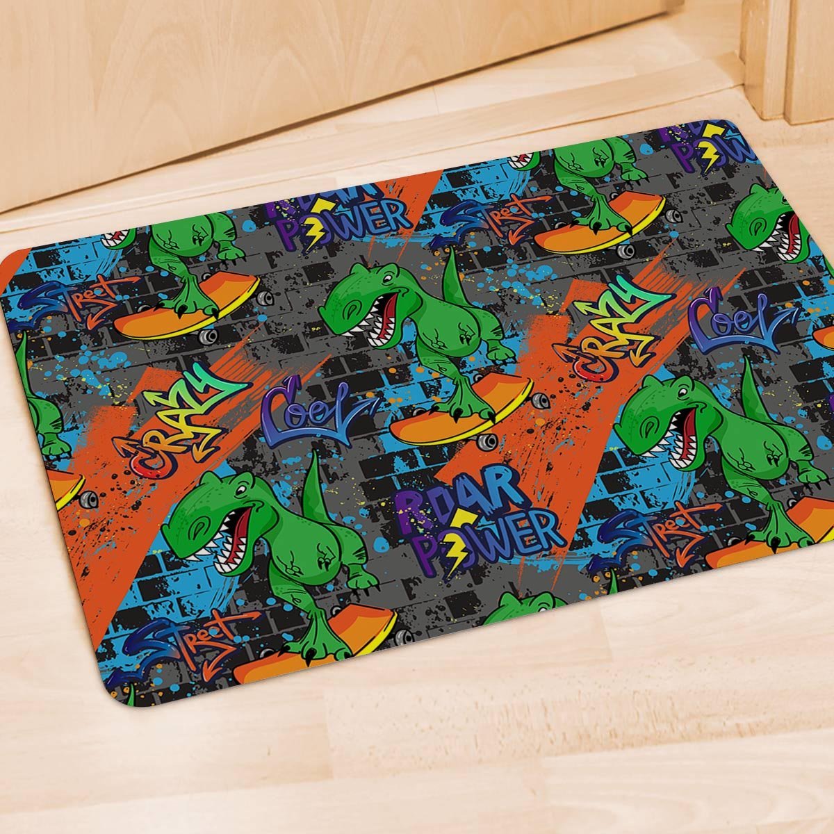 Dinosaur T-rex Graffiti Print Door Mat-grizzshop