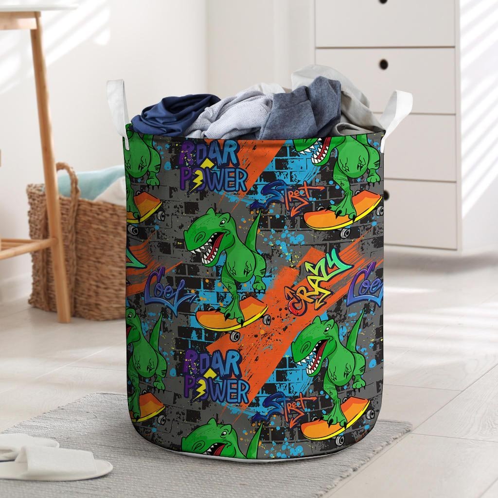 Dinosaur T-rex Graffiti Print Laundry Basket-grizzshop