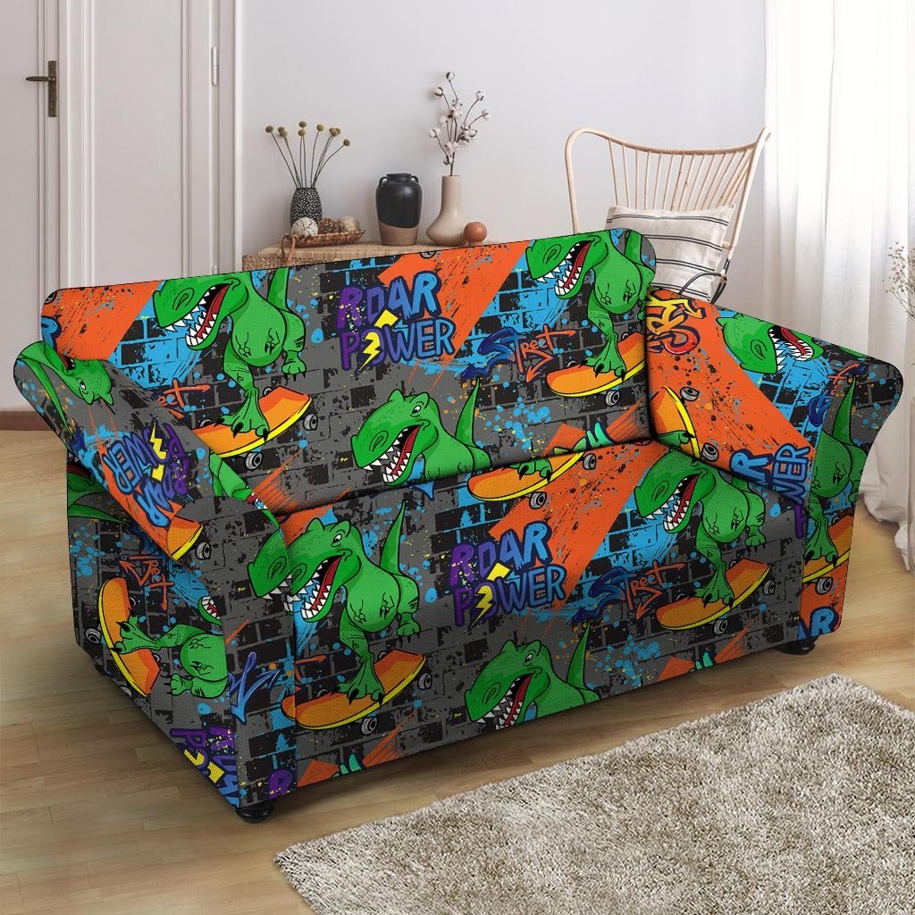 Dinosaur T-rex Graffiti Print Loveseat Cover-grizzshop