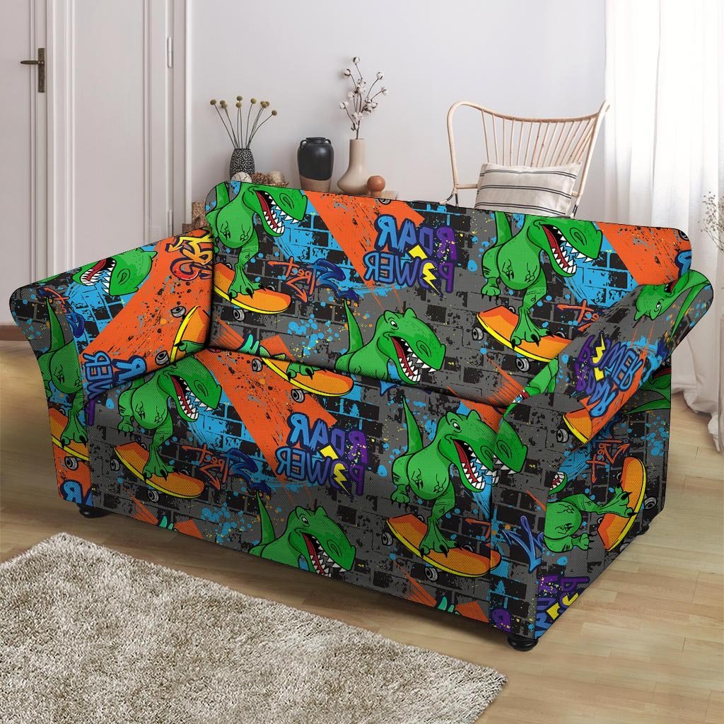 Dinosaur T-rex Graffiti Print Loveseat Cover-grizzshop