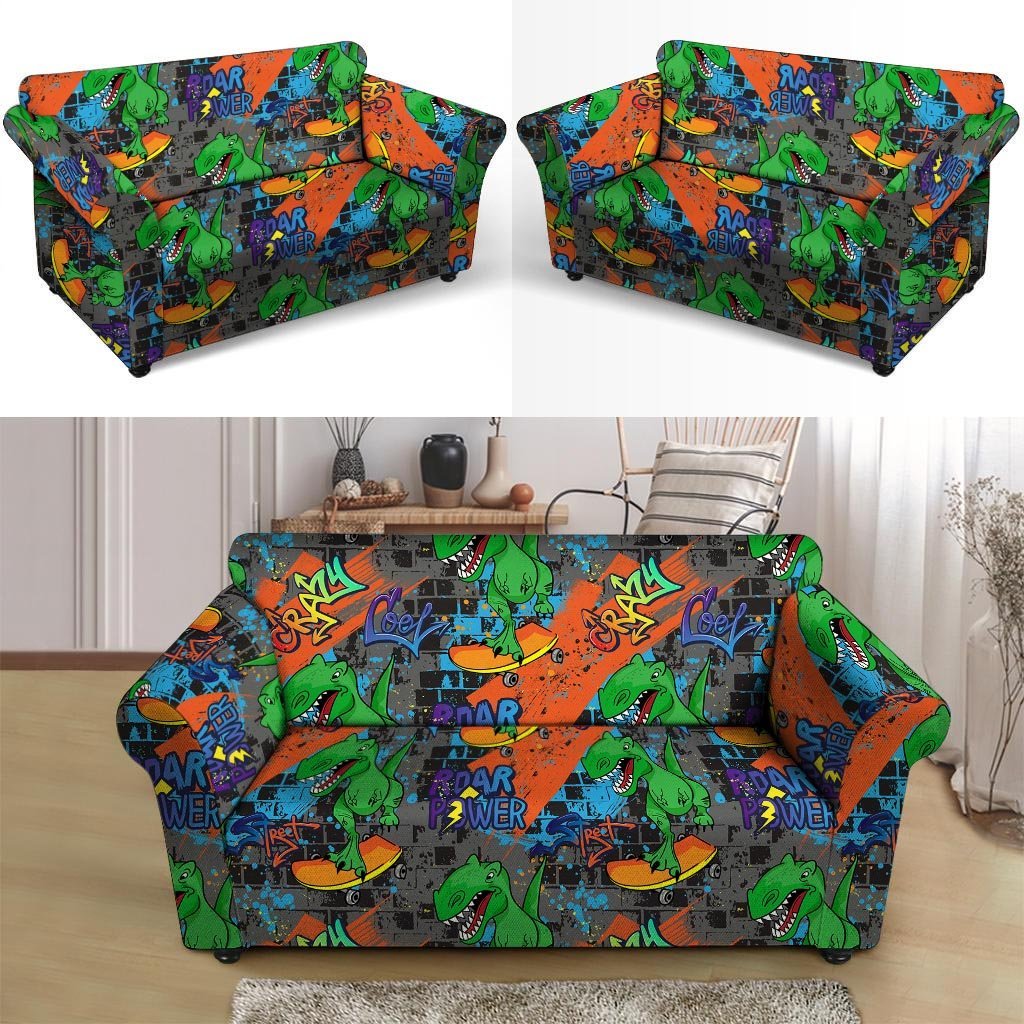 Dinosaur T-rex Graffiti Print Loveseat Cover-grizzshop