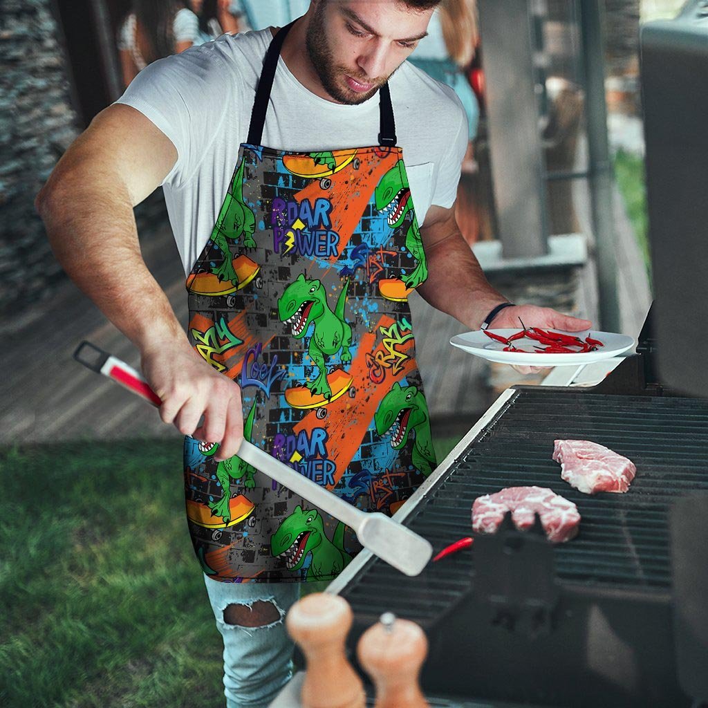 Dinosaur T-rex Graffiti Print Men's Apron-grizzshop