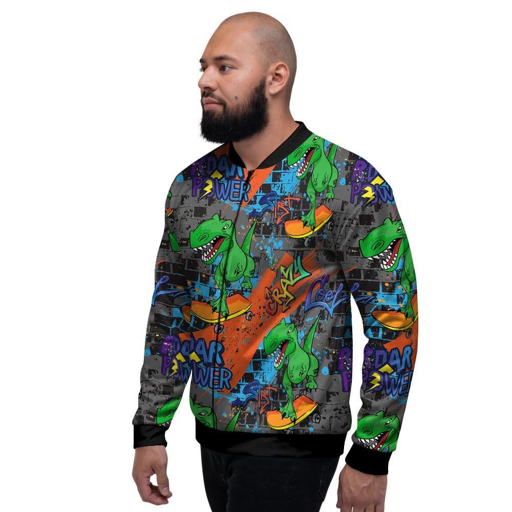 Dinosaur T-rex Graffiti Print Men's Bomber Jacket-grizzshop