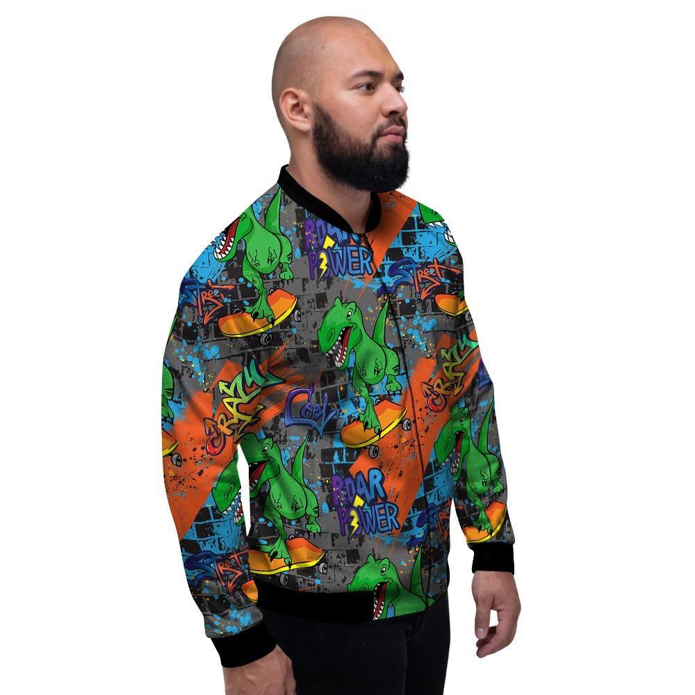 Dinosaur T-rex Graffiti Print Men's Bomber Jacket-grizzshop