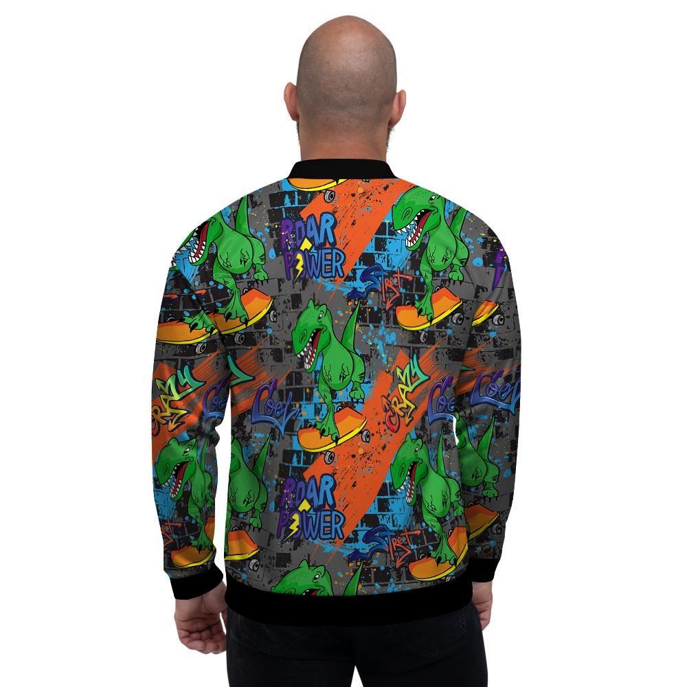 Dinosaur T-rex Graffiti Print Men's Bomber Jacket-grizzshop