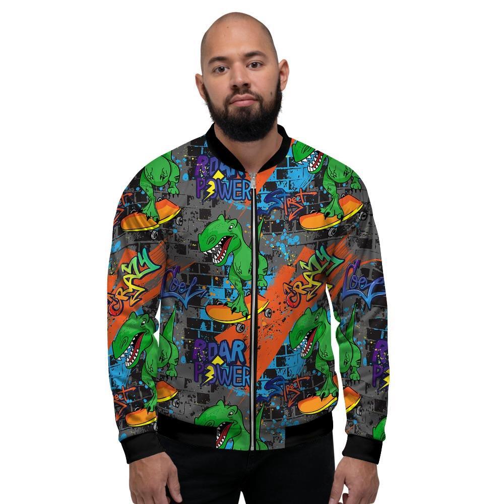 Dinosaur T-rex Graffiti Print Men's Bomber Jacket-grizzshop