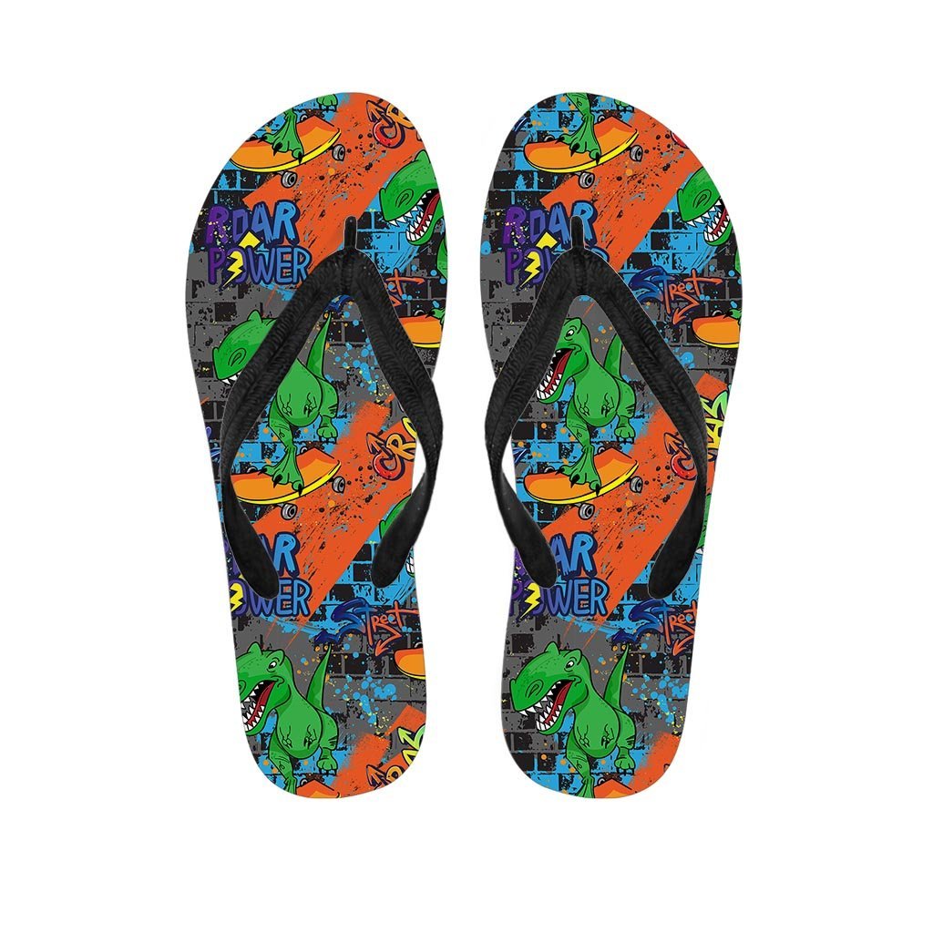 Dinosaur T-rex Graffiti Print Men's Flip Flops-grizzshop