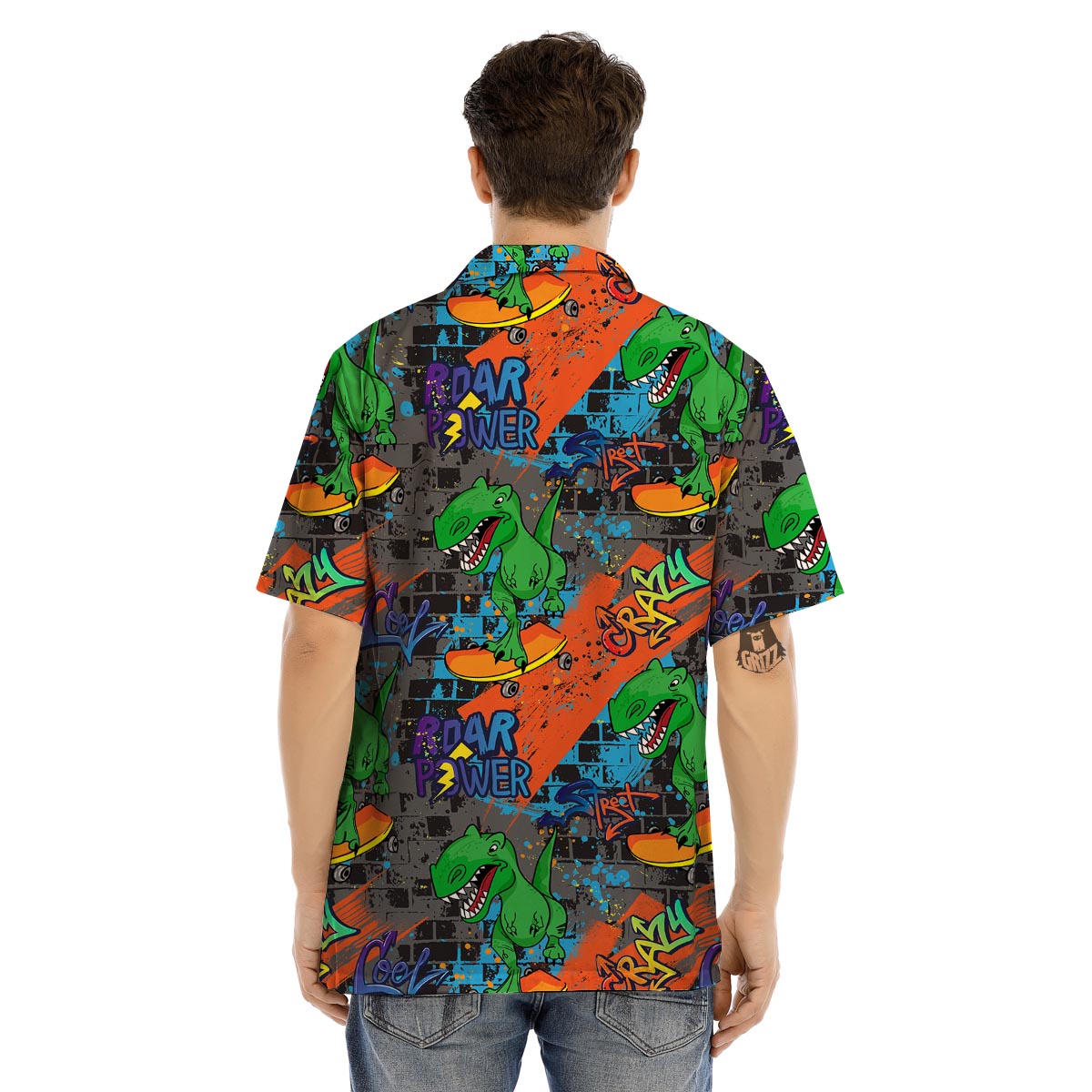 Dinosaur T-rex Graffiti Print Men’s Hawaiian Shirt-grizzshop