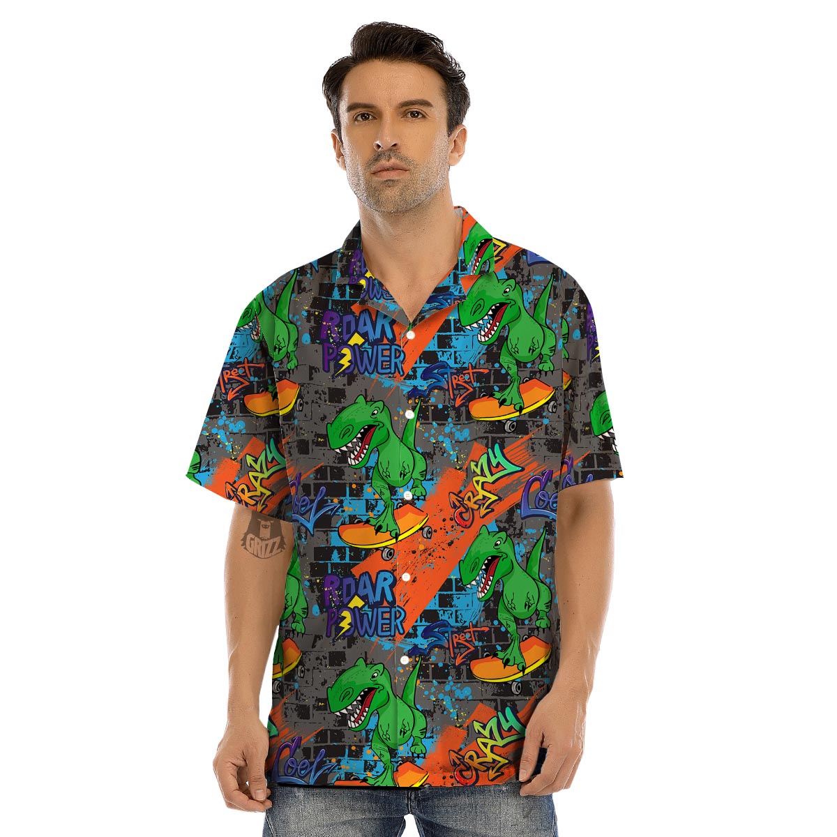 Dinosaur T-rex Graffiti Print Men’s Hawaiian Shirt-grizzshop