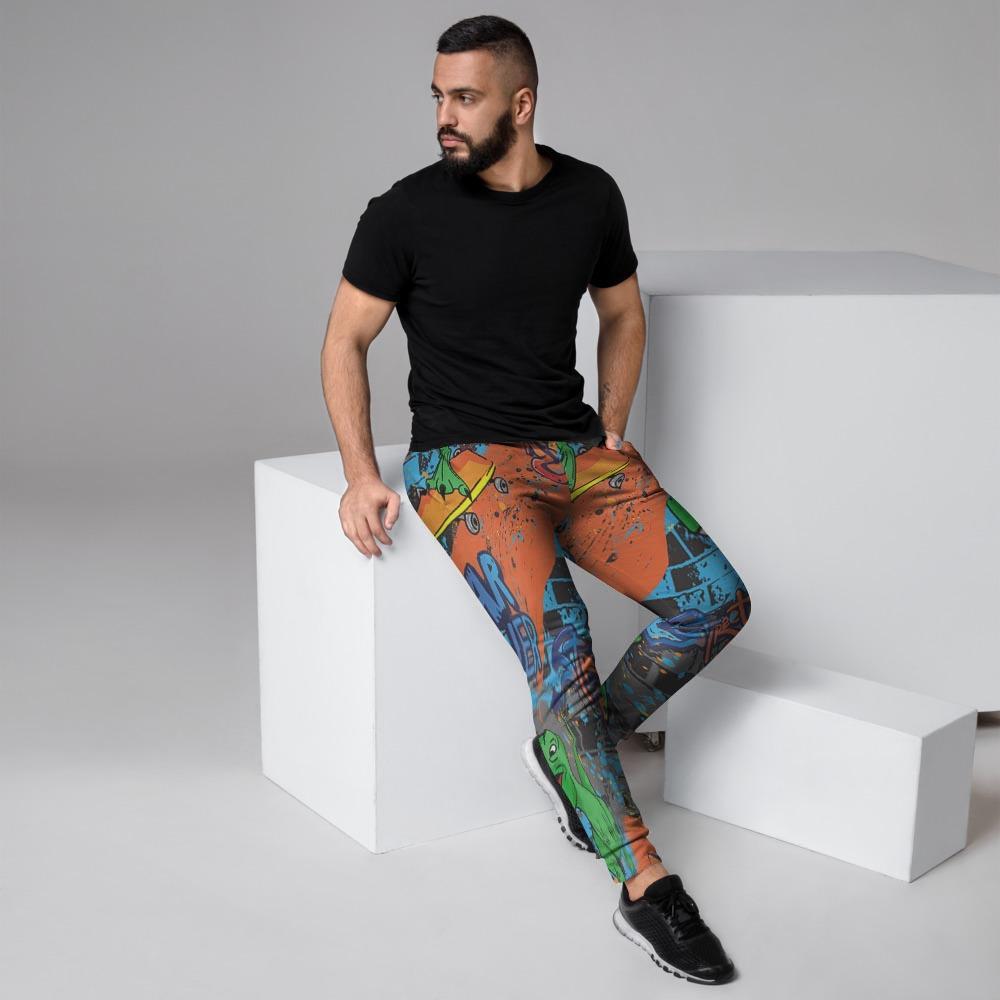 Dinosaur T-rex Graffiti Print Men's Joggers-grizzshop