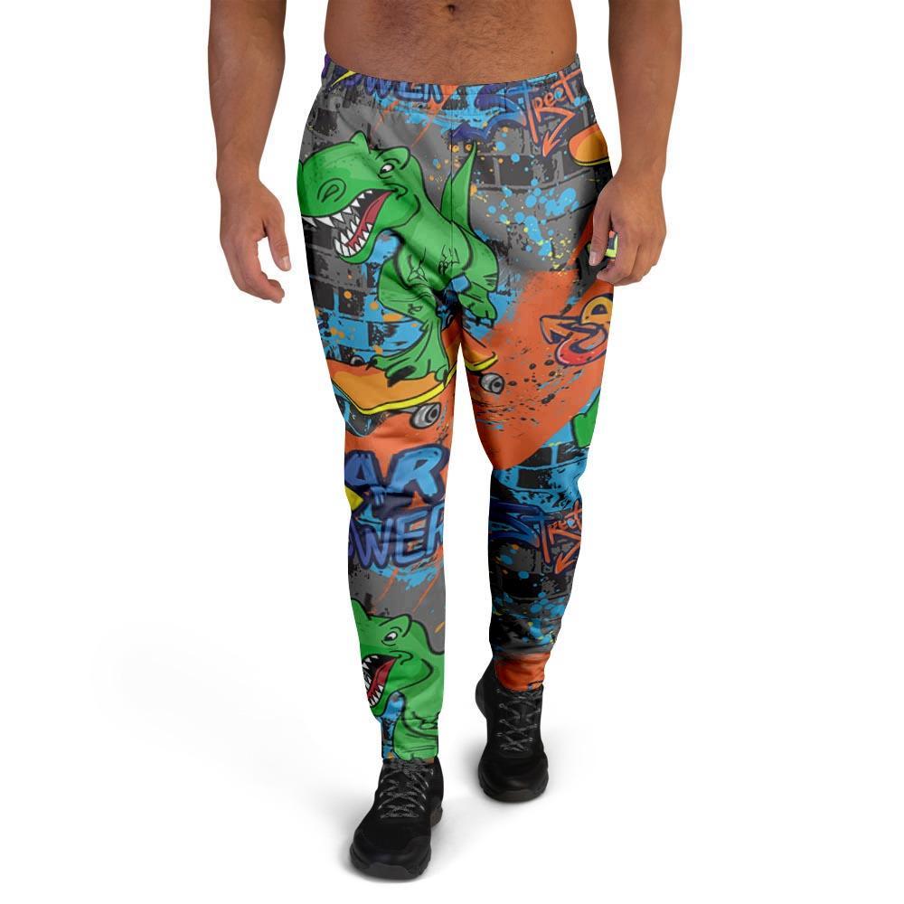 Dinosaur T-rex Graffiti Print Men's Joggers-grizzshop