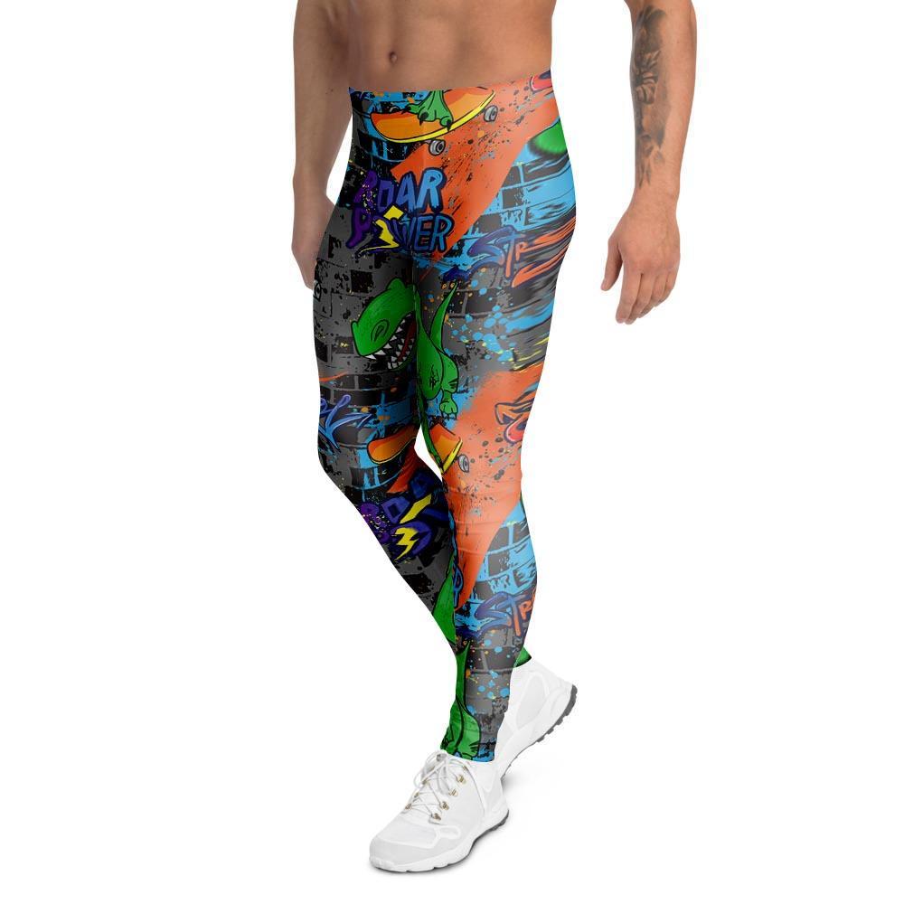 Dinosaur T-rex Graffiti Print Men's Leggings-grizzshop