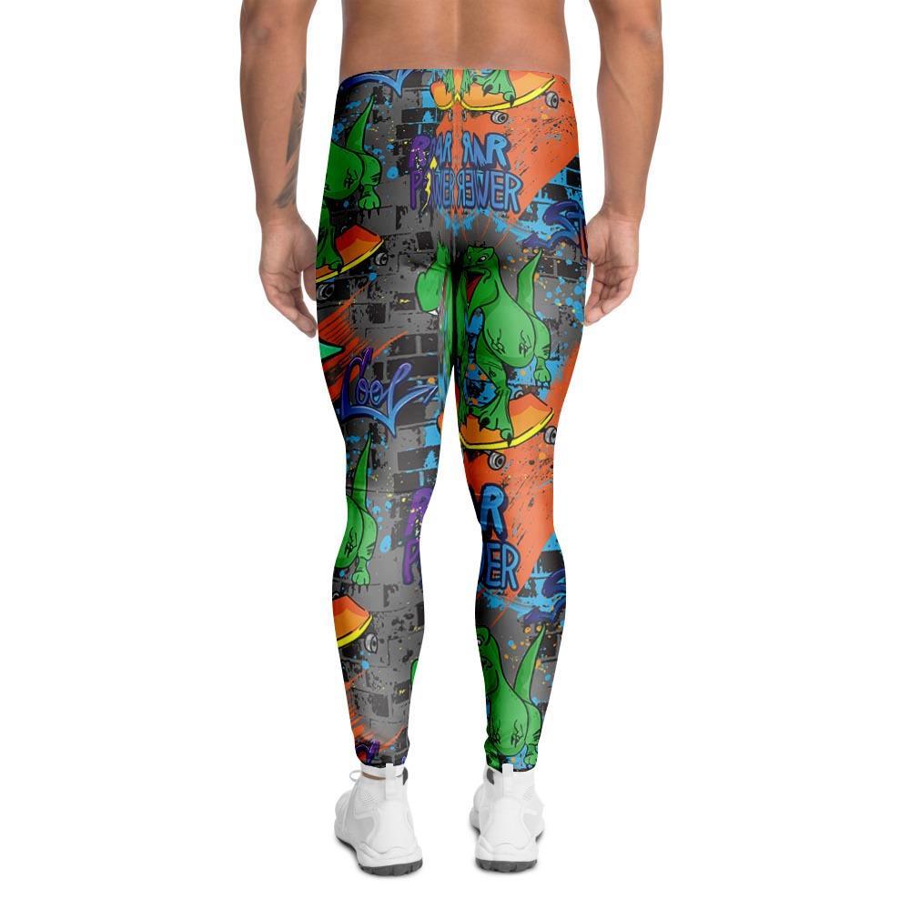 Dinosaur T-rex Graffiti Print Men's Leggings-grizzshop